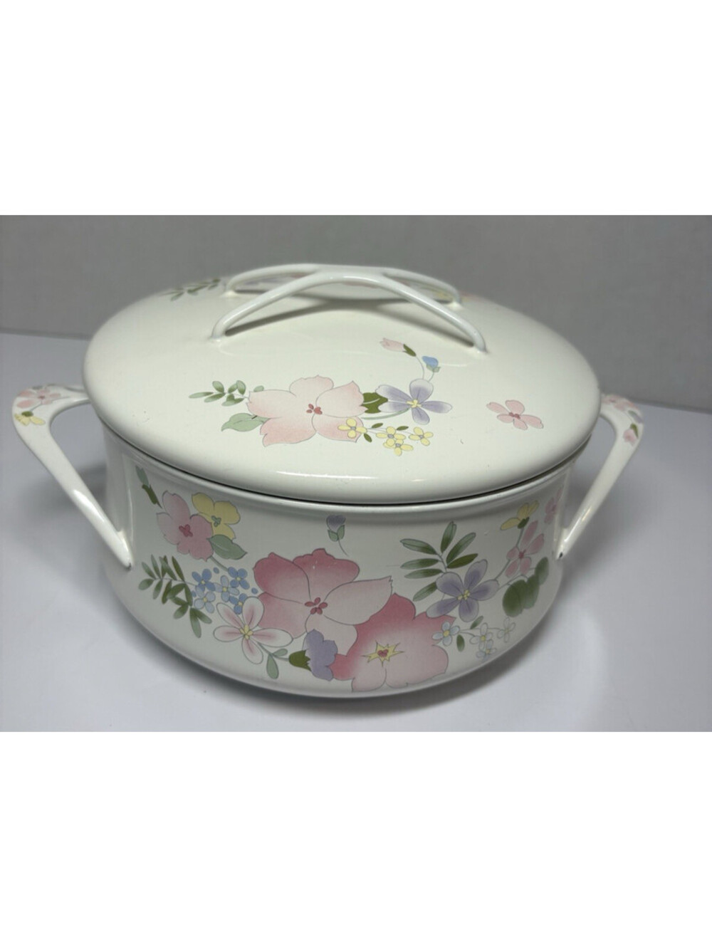 Kobe Cookware Japan Enamel Floral 3 QT Casserole Dish with Lid Vintage